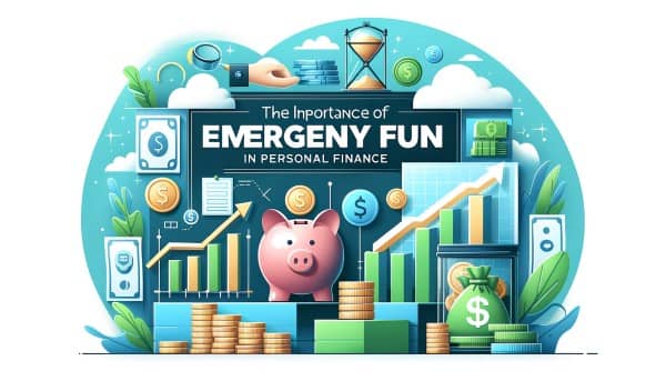 Professional header image for a financial blog post featuring a piggy bank, safety net, coin stacks, and a financial graph in blue and green tones.