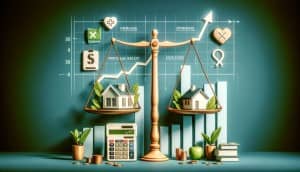 A professional and engaging image featuring a balance scale, calculator, and icons representing mortgage, medical expenses, education, and charitable contributions against a backdrop of financial growth symbols.