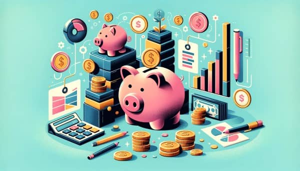 A visual representation of financial planning featuring a piggy bank, budget charts, and coins, symbolizing the integration of savings into daily budgets.