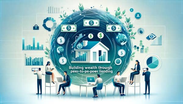 A professional and engaging featured image depicting peer-to-peer lending with visuals of people using technology, financial graphs, and money symbols on a clean, modern background with blue and green colors.