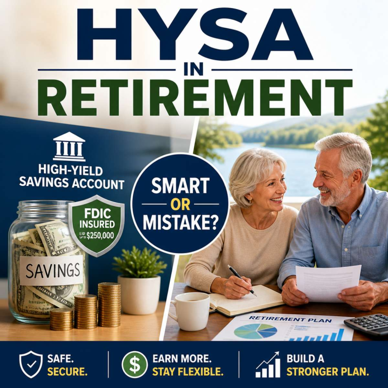 High-yield savings account strategy in retirement showing cash savings vs financial planning decision