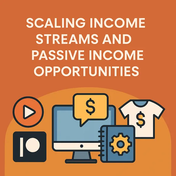 Illustration showing multiple income streams for creators including digital products, merchandise, YouTube, and Patreon symbols.
