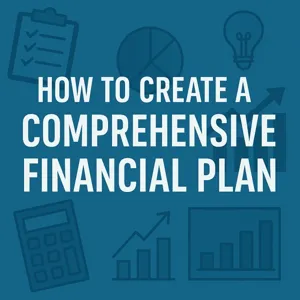 Cover image for the comprehensive financial planning series featuring charts, calculator, and checklist icons on a blue background