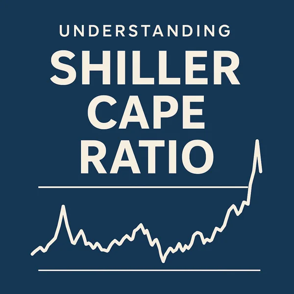 Featured image showing a stock market chart with the title “Understanding Shiller CAPE Ratio” in bold text on a blue background.