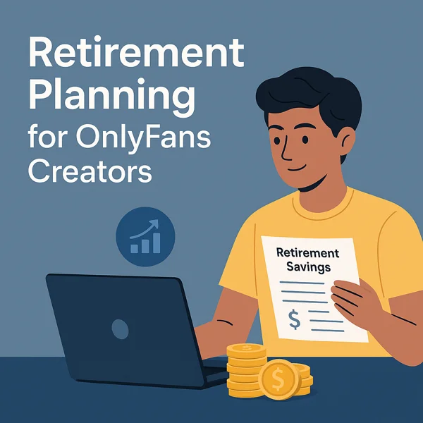 A confident OnlyFans creator reviews a retirement savings plan on a laptop, symbolizing financial independence and smart planning.