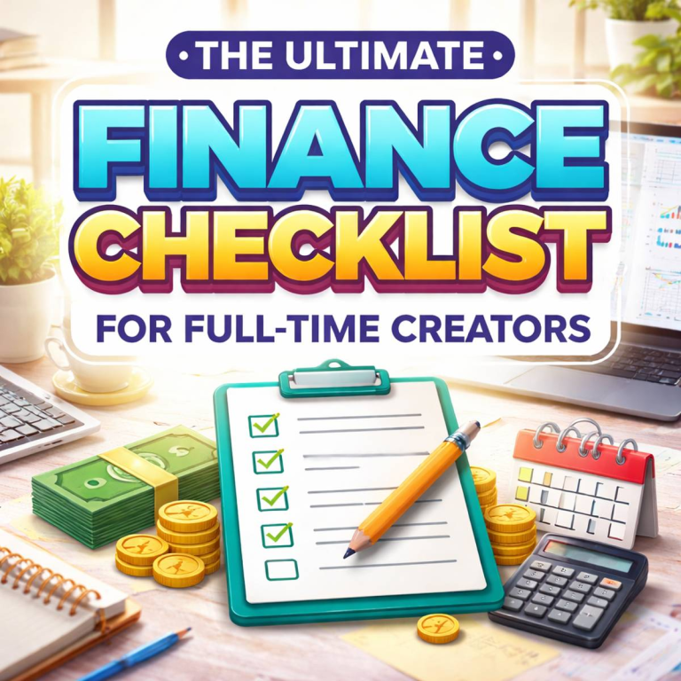 Finance checklist for full-time content creators showing budgeting tools, money, and planning system for managing creator income