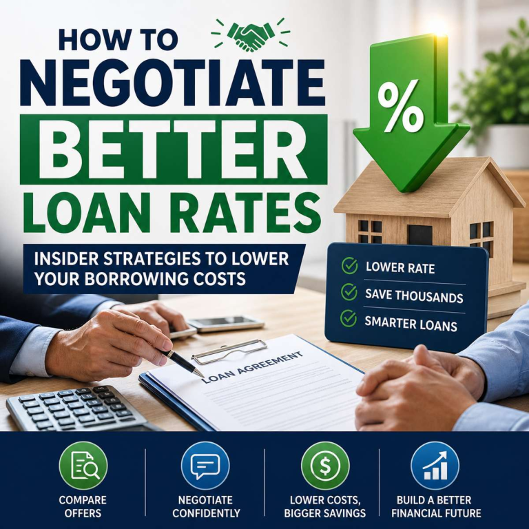 Infographic showing how to negotiate better loan rates with lenders, including strategies to lower interest rates and save money on loans