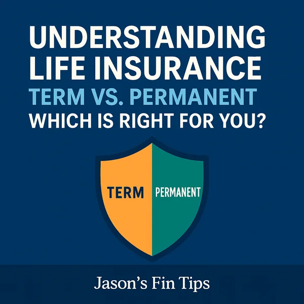 Illustration of a blue and green shield labeled “Term” and “Permanent,” representing the comparison between term and permanent life insurance.