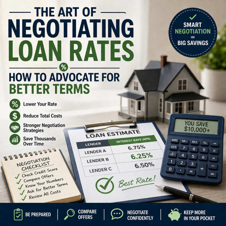 Infographic showing how to negotiate loan rates, compare offers, and save money with lower interest rates and better loan terms